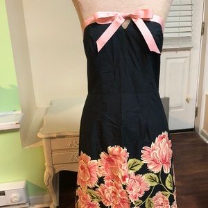 Strapless cotton dress Black & pink floral Sz 3